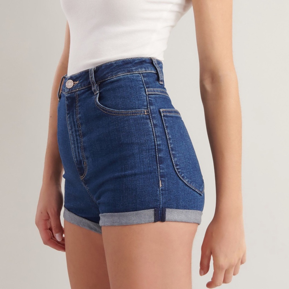 Extreme high rise denim shorts:
